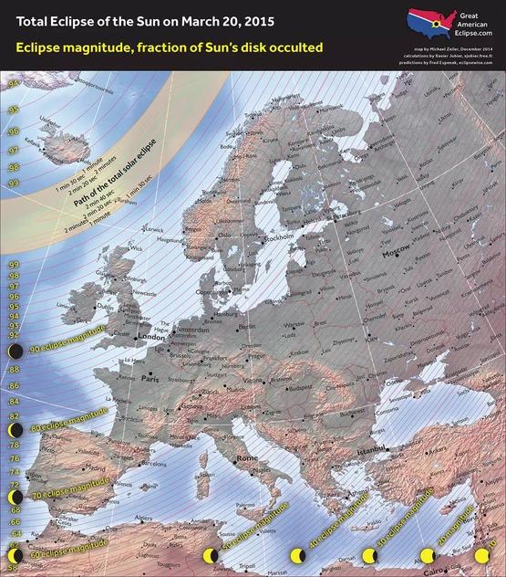 图6.2015年3月20日日食事件欧洲部分的食分情况，全食带位于北欧与北极附近，最近观测地点为斯瓦尔巴特群岛.jpg