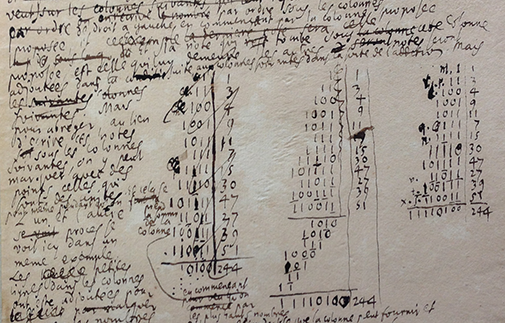 莱布尼茨手稿中用二进制进行的计算