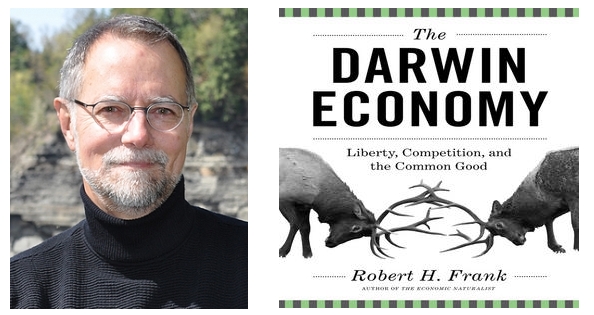 经济学者罗伯特 · 弗兰克及其新著《达尔文经济学》（图片来源：zocalopublicsquare.org；emusic.com）