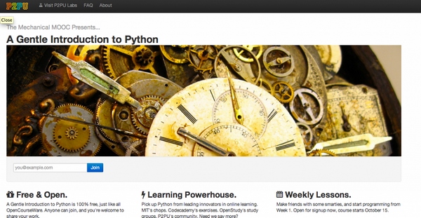 P2P 大学的课程首页：Python轻松入门。（图片：info.p2pu.org）