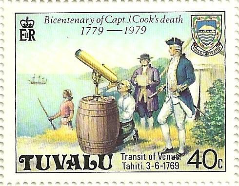 记录库克船长在塔希提对金星凌日进行观测的纪念邮票