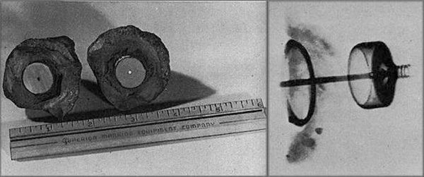 切开后的科索人造物品（左）和X光下的透视照片（右）。图：wiki