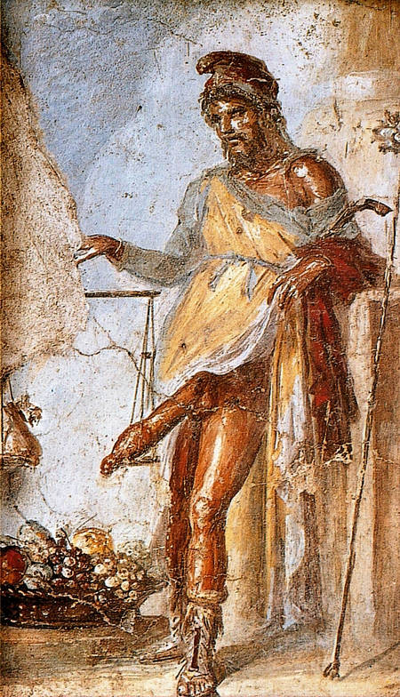 希腊神祗Priapus 的画像，他在希腊神话中是生殖之神，以一直勃起的生殖器闻名，他的名字是阴茎异常勃起学名的来源。图片来自：www.luxnoxhex.org