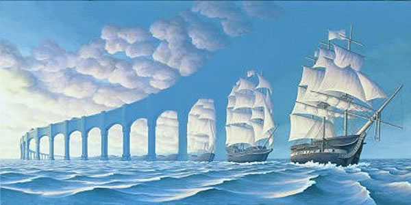 光学幻象，远处的拱门到近处就成了帆船（图片：freewebs.com）