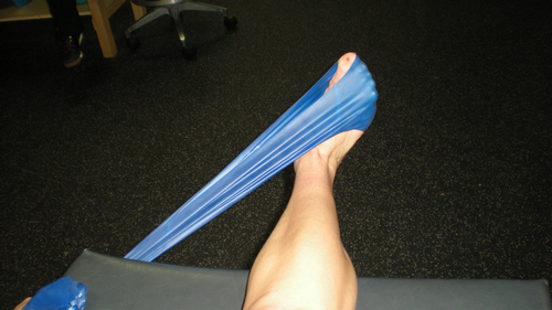 踝关节向外侧运动，同时将弹力带向内侧牵拉。图片来自：active.com。