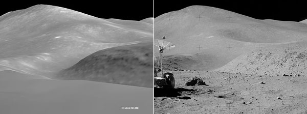 “辉夜姬”合成地形与阿波罗15号地面实拍照片对比。