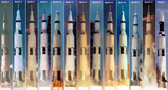 图1.历次阿波罗任务中土星系列火箭的发射 图片来源：wiki.jpg